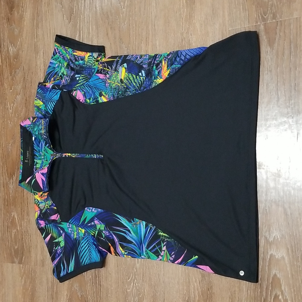 (L) Lopez DeLux Dri Colorful Tropical Print Collared Golf Shirt Athleisure Vacay